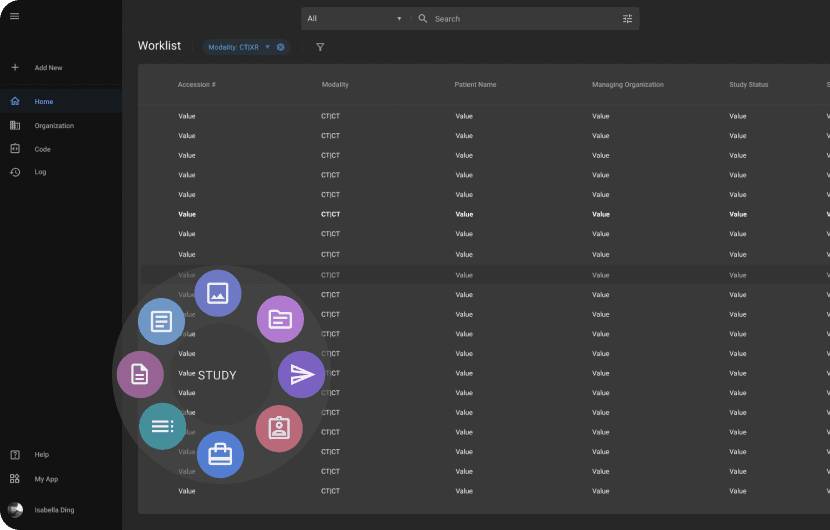 OmegaAI imaging EMR software interface for storing radiology images and data
