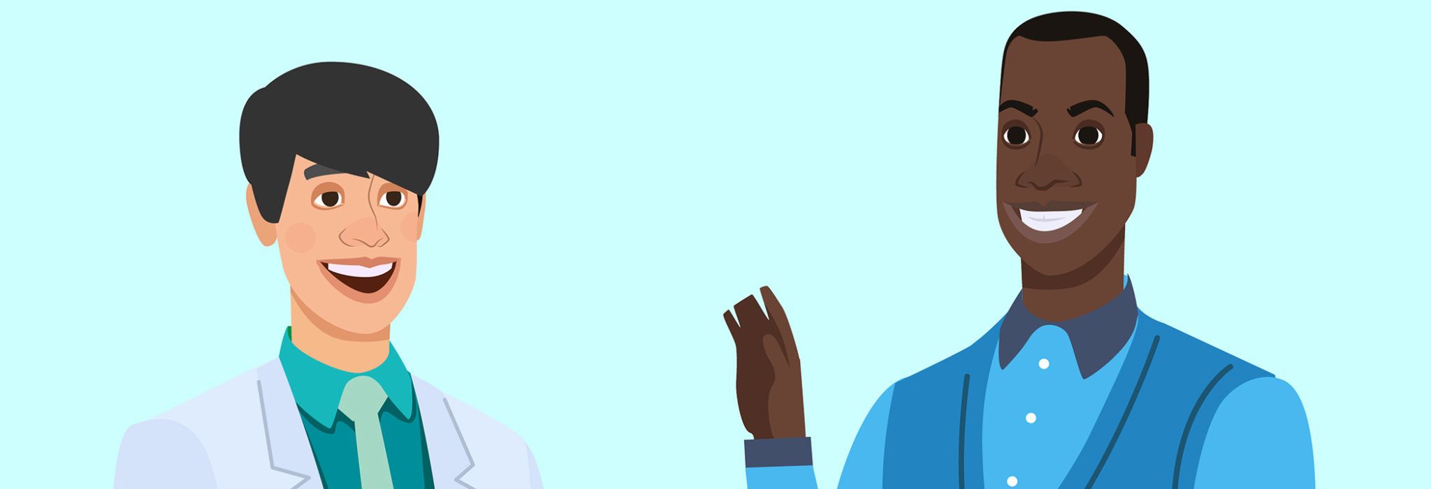 Two healthcare professionals smiling, showing empathy in handling difficult patient situations.
