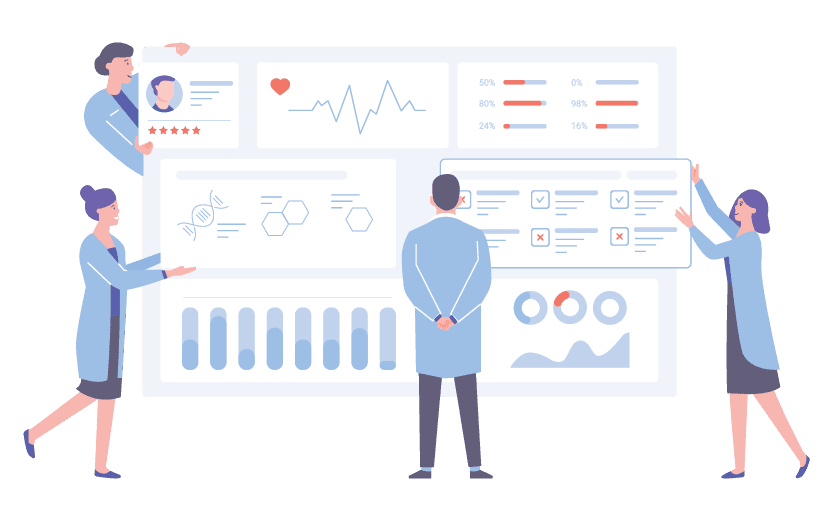 Clinicians looking at analytics reporting