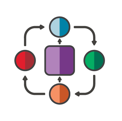 Icon with arrows connecting circles, representing advanced workflow automation for improved efficiency.