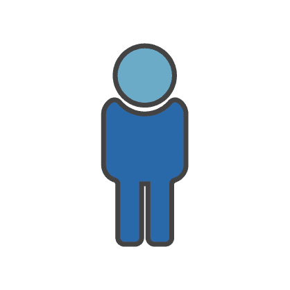 Icon of a blue person, representing comprehensive 360° patient records for quicker decision-making.