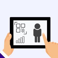 Illustration of a tablet with a QR code and patient data, representing remote patient monitoring.
