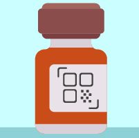 Illustration of a medicine bottle with QR-coded labeling, enhancing drug safety and authenticity.