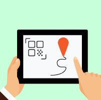 Illustration of a tablet displaying a QR code, used for tracking elderly patients to ensure safety.