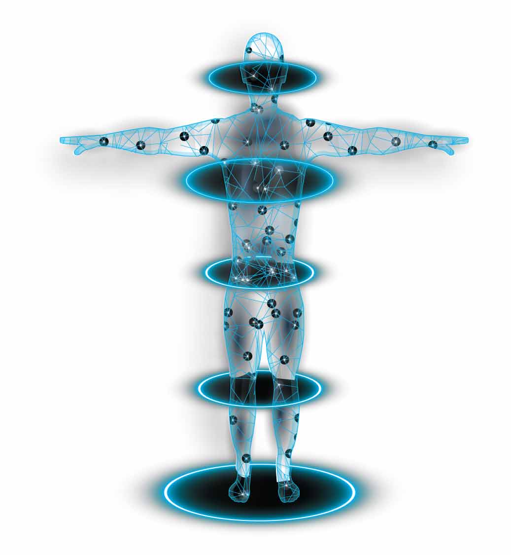 Digital illustration representing the development of the world's first human color X-ray scanner.