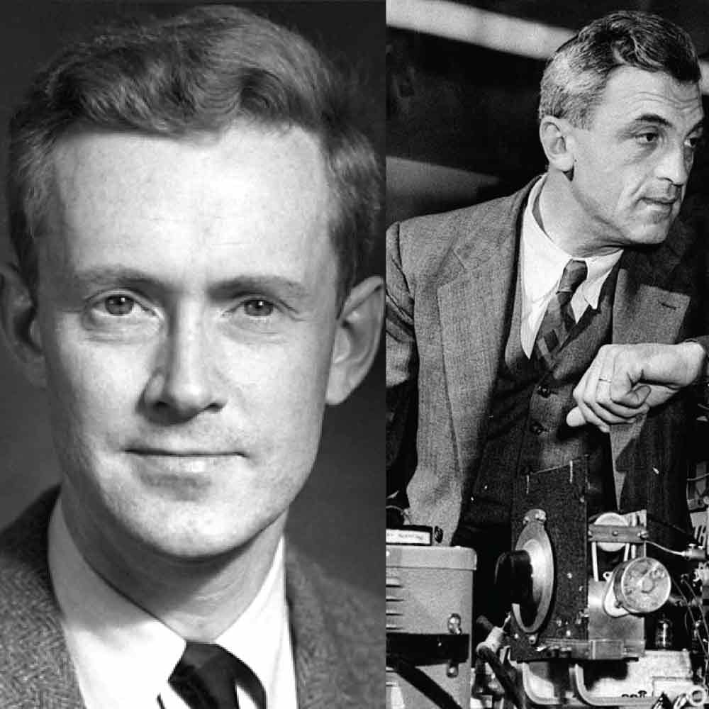 Portraits of Edward Purcell and Felix Bloch, American physicists who discovered NMR independently