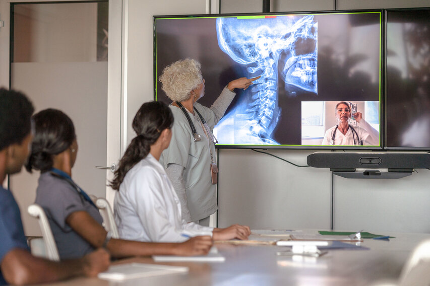 Staff training session for a new radiology information system (RIS) implementation.